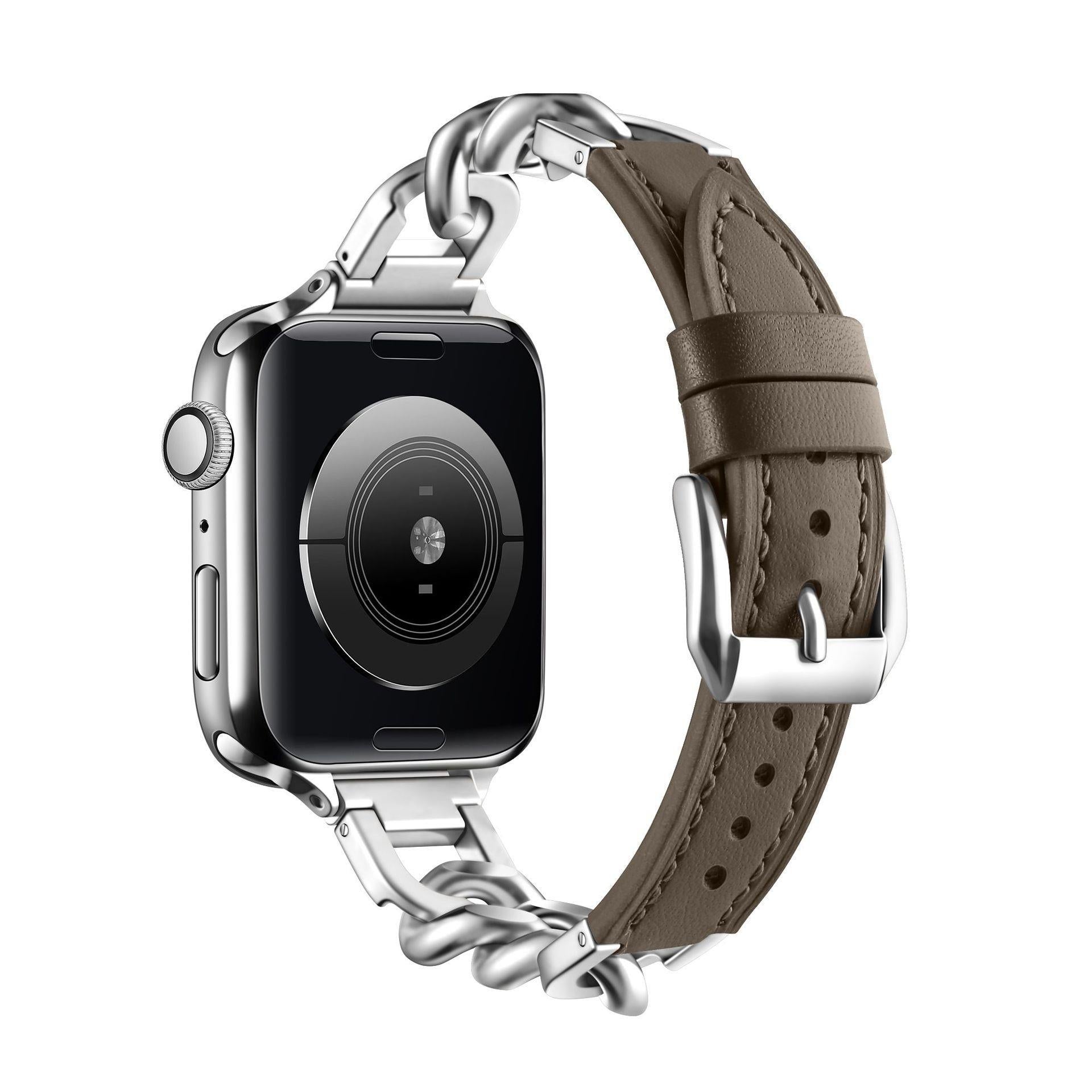 Stylish Apple Watch Metal &amp; Leather Bracelet