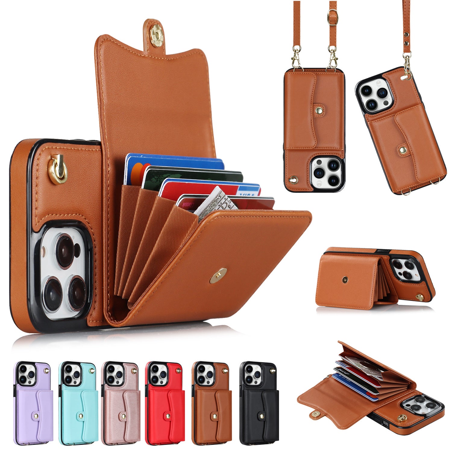 Crossbody iPhone leather case with card slots